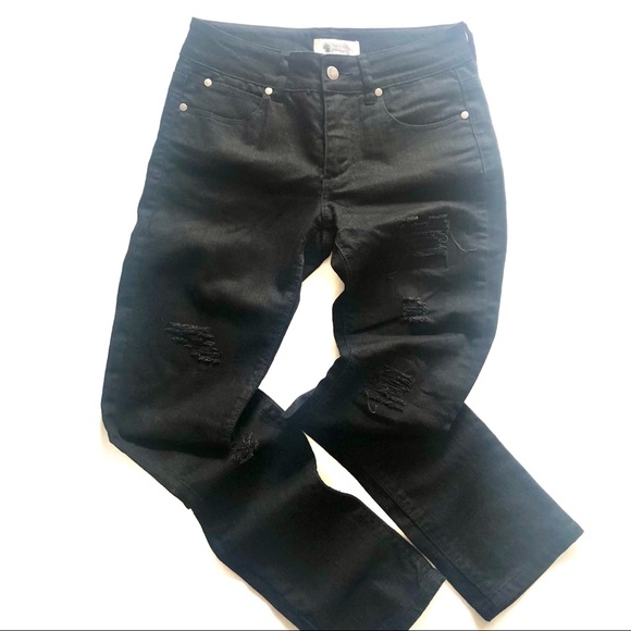 Junk Size 10 Black Distressed Jeans Mid Rise Slim Fit 5 pockets 98% cotton - Picture 5 of 11